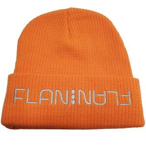 Flan Labs Orange Beanie Hat Embroidered One Size Fits ALL 100% Cotton Knit NWT